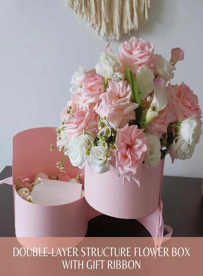 BBJ WRAPS Pink Flower Round Box with Lid for Floral Arrangements, Double Layers Rotating Drawer Flower Bouquet Paper Gift Boxes Packaging, 1 Set, 7.5"(D) x 6.5"(H) (Pink) - Image 3